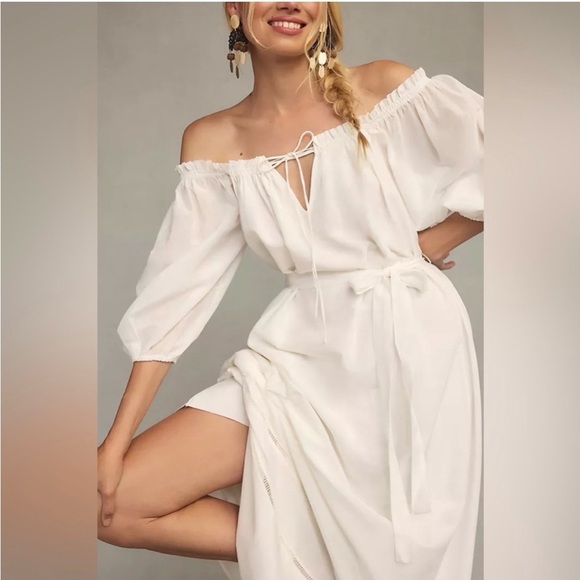 By Anthropologie White Off-The-Shoulder Peasant Dress - Picture 2 of 15